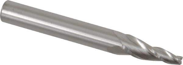 Accupro - 7° Taper Angle per Side, 1/8" Small End Diam, 3/4" LOC, Solid Carbide 3 Flute Tapered Square End Mill - 2-1/2" OAL, 3/8" Shank Diam, Spiral Flute - All Tool & Supply