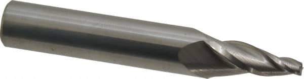 Accupro - 10° Taper Angle per Side, 1/8" Small End Diam, 3/4" LOC, Solid Carbide 3 Flute Tapered Square End Mill - 2-1/2" OAL, 7/16" Shank Diam, Spiral Flute - All Tool & Supply