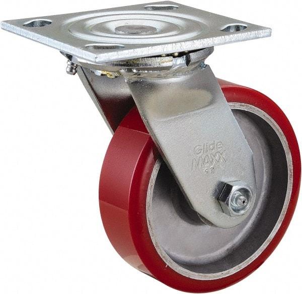 Value Collection - 5" Diam x 1-1/2" Wide x 6-1/2" OAH Top Plate Mount Swivel Caster - Polyurethane, 720 Lb Capacity, Roller Bearing, 4 x 4-1/2" Plate - All Tool & Supply