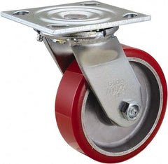 Value Collection - 5" Diam x 1-1/2" Wide x 6-1/2" OAH Top Plate Mount Swivel Caster - Polyurethane, 720 Lb Capacity, Roller Bearing, 4 x 4-1/2" Plate - All Tool & Supply