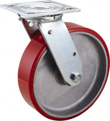 Value Collection - 8" Diam x 2" Wide x 9-1/2" OAH Top Plate Mount Swivel Caster - Polyurethane, 990 Lb Capacity, Roller Bearing, 4 x 4-1/2" Plate - All Tool & Supply