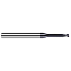 Corner Radius End Mill: 1/8″ Dia, 0.1″ LOC, 1/64″ Radius, 4 Flutes, Solid Carbide 2-1/2″ OAL, 1/4″ Shank Dia, 20 ° Helix, AlTiN Nano Coated, Corner Radius End, Centercutting