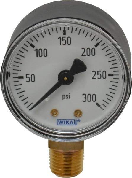 Wika - 2" Dial, 1/4 Thread, 0-300 Scale Range, Pressure Gauge - Lower Connection Mount, Accurate to 3-2-3% of Scale - All Tool & Supply