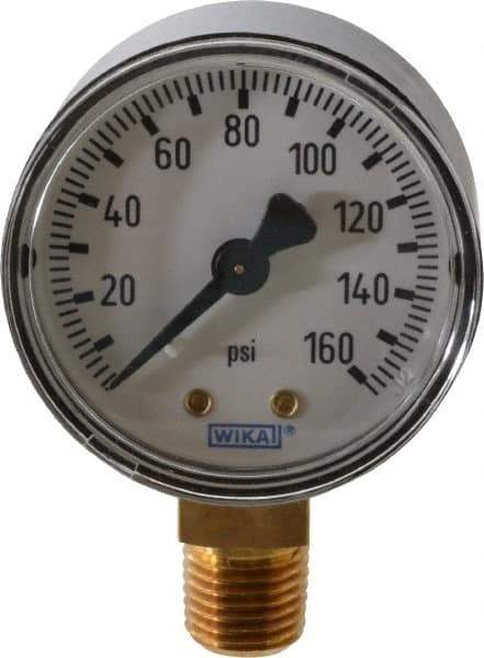 Wika - 2" Dial, 1/4 Thread, 0-160 Scale Range, Pressure Gauge - Lower Connection Mount, Accurate to 3-2-3% of Scale - All Tool & Supply