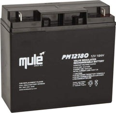 Mule - Lead-Acid, Nut/Bolt Terminal, 12 Volt, 18 Amp, Lead Rechargeable Battery - 1/4" Hole Diam, 2.56" Wide x 6.57" High x 7.13" Deep - All Tool & Supply