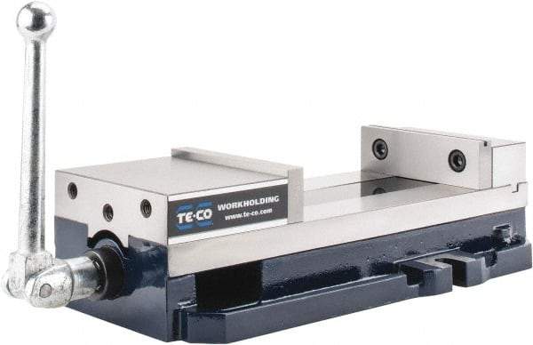 TE-CO - 6" Jaw Width, 9" Jaw Opening Capacity, Horizontal Stationary Machine Vise - Manual Operation, 8,200 Lb Capacity, 1 Station, 437.03mm Long x 117.48mm High x 1-1/2" Deep, 44.45mm Jaw Height - All Tool & Supply