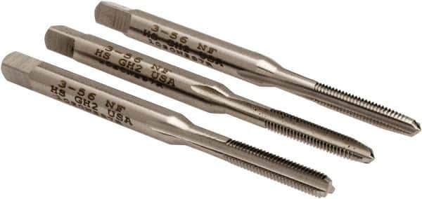 Hertel - #3-56 UNF, 3 Flute, Bottoming, Plug & Taper, Bright Finish, High Speed Steel Tap Set - 1-13/16" OAL, 2B/3B Class of Fit - All Tool & Supply