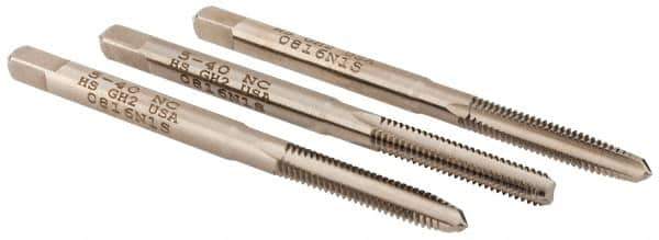 Hertel - #5-40 UNC, 3 Flute, Bottoming, Plug & Taper, Bright Finish, High Speed Steel Tap Set - 1-15/16" OAL, 2B/3B Class of Fit - All Tool & Supply