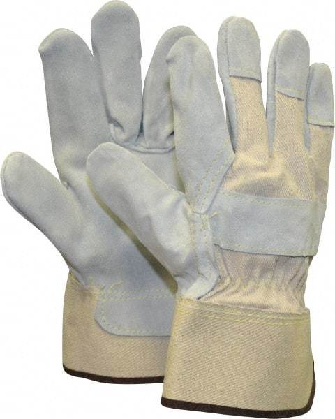 PRO-SAFE - Size L (9) Split Cowhide General Protection Work Gloves - For Work & Driver, Uncoated, Safety Cuff, Full Fingered, Gray/White, Paired - All Tool & Supply