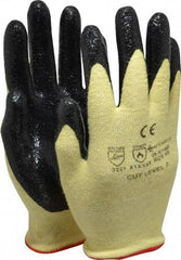 PRO-SAFE - Size XS (6), ANSI Cut Lvl A2, Puncture Lvl 1, Abrasion Lvl 3, Nitrile Coated Cut Resistant Gloves - 9" Long, Palm & Fingers Coated, Kevlar/Lycra Lining, Knit Wrist, Yellow/Black, Paired - All Tool & Supply