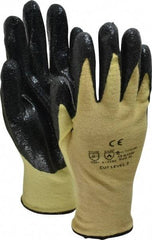 PRO-SAFE - Size XL (10), ANSI Cut Lvl A2, Puncture Lvl 1, Abrasion Lvl 3, Nitrile Coated Cut Resistant Gloves - 9" Long, Palm & Fingers Coated, Kevlar/Lycra Lining, Knit Wrist, Yellow/Black, Paired - All Tool & Supply