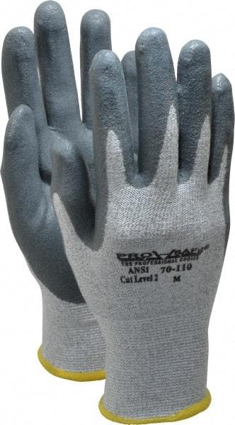 PRO-SAFE - Size M (8), ANSI Cut Lvl A2, Puncture Lvl 3, Abrasion Lvl 4, Nitrile Coated HPPE Fiber Cut Resistant Gloves - 9" Long, Palm & Fingers Coated, HPPE Fiber Lining, Knit Wrist, Black and Gray w/ Gray Coating, Paired - All Tool & Supply