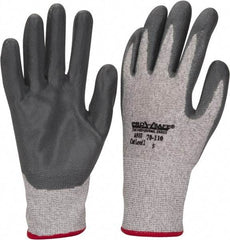 PRO-SAFE - Size S (7), ANSI Cut Lvl A2, Puncture Lvl 3, Abrasion Lvl 4, Nitrile Coated HPPE Fiber Cut Resistant Gloves - 9" Long, Palm & Fingers Coated, HPPE Fiber Lining, Knit Wrist, Black and Gray w/ Gray Coating, Paired - All Tool & Supply