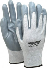 PRO-SAFE - Size XL (10), ANSI Cut Lvl A2, Puncture Lvl 3, Abrasion Lvl 4, Nitrile Coated HPPE Fiber Cut Resistant Gloves - 9" Long, Palm & Fingers Coated, HPPE Fiber Lining, Knit Wrist, Black and Gray w/ Gray Coating, Paired - All Tool & Supply