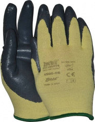 SHOWA - Size XS (6), ANSI Cut Lvl 3, Puncture Lvl 3, Abrasion Lvl 4, Nitrile Coated Cut Resistant Gloves - 9.5" Long, Palm & Fingers Coated, Kevlar/Lycra Lining, Knit Wrist, Yellow/Gray, Paired - All Tool & Supply