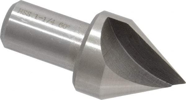 Interstate - 1-1/4" Head Diam, 3/4" Shank Diam, 1 Flute 60° High Speed Steel Countersink - Bright Finish, 2-3/4" OAL, Single End, Straight Shank, Right Hand Cut - All Tool & Supply