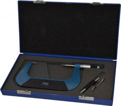 Fowler - 3" to 4" Mechanical Baked Enamel (Frame) & Satin Chrome (Graduations) Coated Blade Micrometer - 0.0002" Accuracy, 0.0001" Graduation, 0.03" Blade Thickness, Ratchet Stop Thimble - All Tool & Supply