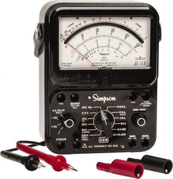Simpson Electric - 12391, 1,000 VAC/VDC, Analog Manual Ranging Multimeter - 20 mOhm, Measures Voltage, Current, Resistance - All Tool & Supply