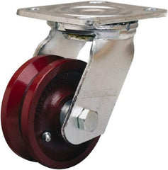 Hamilton - 4" Diam x 1-1/2" Wide, Iron Swivel Caster - 550 Lb Capacity, Top Plate Mount, 4" x 4-1/2" Plate, Straight Roller Bearing - All Tool & Supply