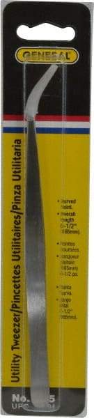 General - 6-1/2" OAL Utility Tweezers - X-LG, Curved Smooth Points - All Tool & Supply