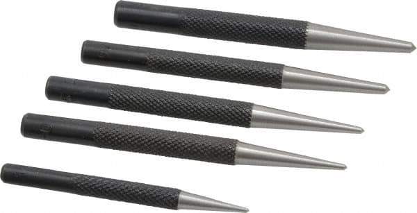 General - 5 Piece, 1/16 to 5/32", Center Punch Set - Round Shank, Comes in Vinyl Case - All Tool & Supply