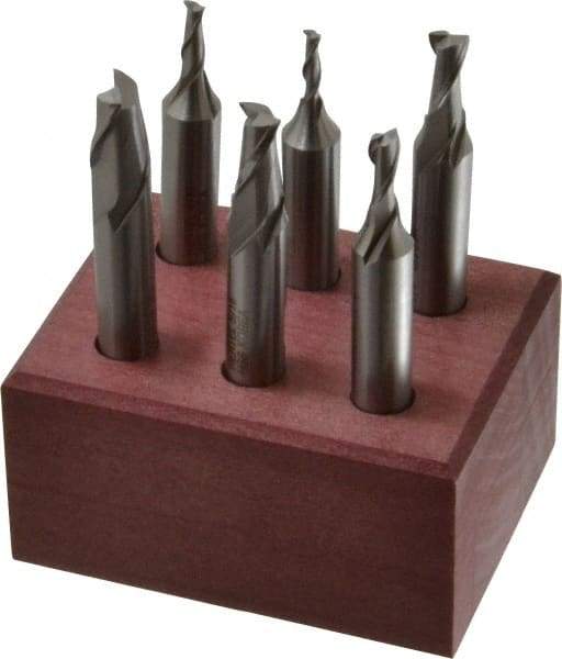 Hertel - 1/8 to 3/8", 2 Flute End Mill Set - Uncoated, High Speed Steel, Double End, 3/8" Shank Diam, Centercutting - All Tool & Supply