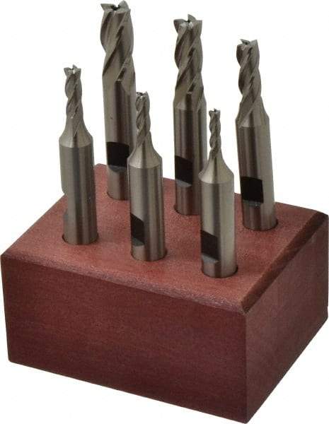 Hertel - 1/8 to 3/8", 4 Flute End Mill Set - Uncoated, High Speed Steel, Double End, 3/8" Shank Diam - All Tool & Supply