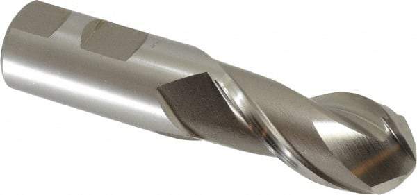 Hertel - 1" Diam, 2" LOC, 2 Flute High Speed Steel Ball End Mill - Uncoated, Single End, 4-1/2" OAL, 1" Shank Diam, Spiral Flute - All Tool & Supply