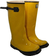 MCR Safety - Men's 9 Rain & Cold Resistant Overboots - 17" High, Plain Toe, Cleated Sole, Rubber Upper, Yellow, Adjustable Buckles - All Tool & Supply