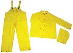 MCR Safety - Size 2XL, Yellow, Rain Three Piece Suit - 60" Chest, Detachable Hood, Take Up Snaps Ankle, Take Up Snaps Wrist - All Tool & Supply