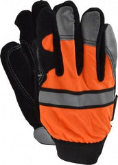 MCR Safety - Size L (9) Grain Cowhide General Protection Work Gloves - For Work & Driver, Uncoated, Hook & Loop Cuff, Full Fingered, White/Orange, Paired - All Tool & Supply