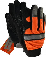 MCR Safety - Size M (8) Grain Cowhide General Protection Work Gloves - For Work & Driver, Uncoated, Hook & Loop Cuff, Full Fingered, White/Orange, Paired - All Tool & Supply