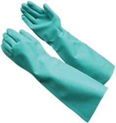 PRO-SAFE - Size M (8), 17" Long, 22 mil Thick, Nitrile Chemical Resistant Gloves - Textured Finish, Straight Cuff, ANSI Abrasion Level 4, ANSI Cut Level 0, ANSI Puncture Level 2, Green, FDA Approved - All Tool & Supply