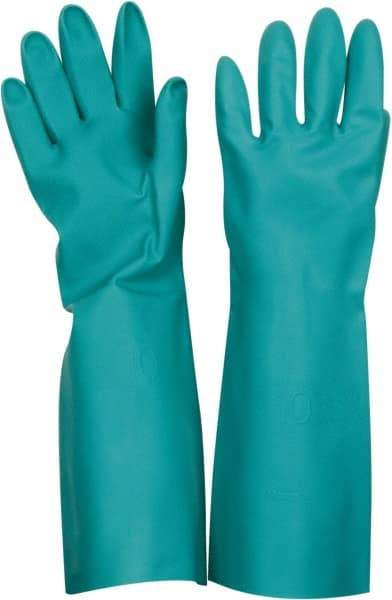 PRO-SAFE - Size XL (10), 17" Long, 22 mil Thick, Nitrile Chemical Resistant Gloves - Textured Finish, Straight Cuff, ANSI Abrasion Level 4, ANSI Cut Level 0, ANSI Puncture Level 2, Green, FDA Approved - All Tool & Supply