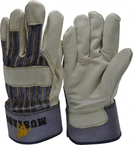 MCR Safety - Size L (9) Grain Cowhide General Protection Work Gloves - For Work & Driver, Uncoated, Safety Cuff, Full Fingered, White/Blue/Black/Yellow, Paired - All Tool & Supply