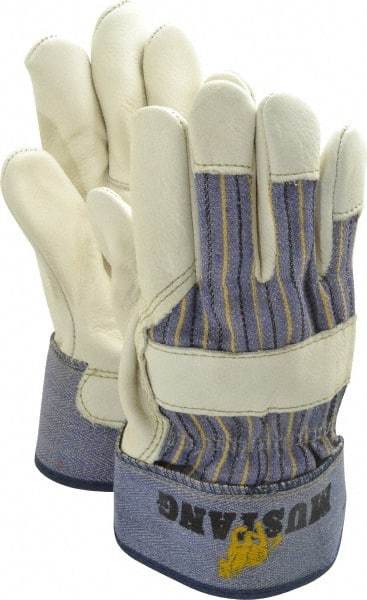 MCR Safety - Size XL (10) Grain Cowhide General Protection Work Gloves - For Work & Driver, Uncoated, Safety Cuff, Full Fingered, White/Blue/Black/Yellow, Paired - All Tool & Supply