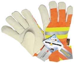 MCR Safety - Size M (8) Grain Pigskin General Protection Work Gloves - For Work & Driver, Uncoated, Knit Wrist Cuff, Full Fingered, Cream/Yellow/Red/Orange, Paired - All Tool & Supply