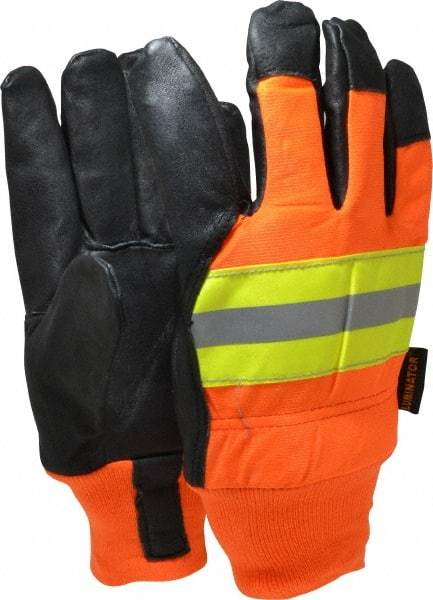 MCR Safety - Size L (9) Grain Pigskin Cold Protection & Waterproof Work Gloves - For Work & Driver, Uncoated, Knit Wrist Cuff, Full Fingered, Yellow/Red/Orange/Black, Paired - All Tool & Supply