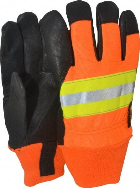 MCR Safety - Size M (8) Grain Pigskin Cold Protection & Waterproof Work Gloves - For Work & Driver, Uncoated, Knit Wrist Cuff, Full Fingered, Yellow/Red/Orange/Black, Paired - All Tool & Supply