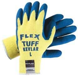 MCR Safety - Size M (8), Latex Coated Cut Resistant Gloves - 11" Long, Palm & Fingers Coated, Kevlar Lining, Knit Wrist, Yellow/Blue, Paired - All Tool & Supply