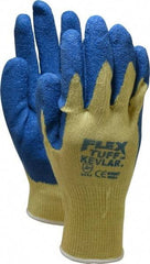 MCR Safety - Size L (9), Latex Coated Cut Resistant Gloves - 11" Long, Palm & Fingers Coated, Kevlar Lining, Knit Wrist, Yellow/Blue, Paired - All Tool & Supply