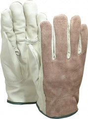 MCR Safety - Size M (8) Split Back/Grain Palm Cowhide General Protection Work Gloves - For Work & Driver, Uncoated, Slip-On Cuff, Full Fingered, Cream/Green, Paired - All Tool & Supply