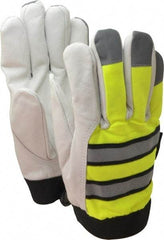 MCR Safety - Size XL (10) Grain Goatskin Cold Protection Work Gloves - For Work & Driver, Uncoated, Hook & Loop Cuff, Full Fingered, Lime Green/Silver/Black/Orange, Paired - All Tool & Supply