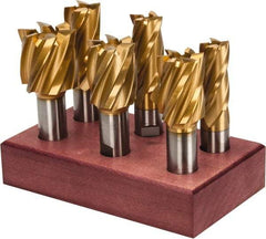 Hertel - 3/4 to 1-1/2", 4 Flute End Mill Set - TiN Coated, High Speed Steel, 3/4" Shank Diam - All Tool & Supply