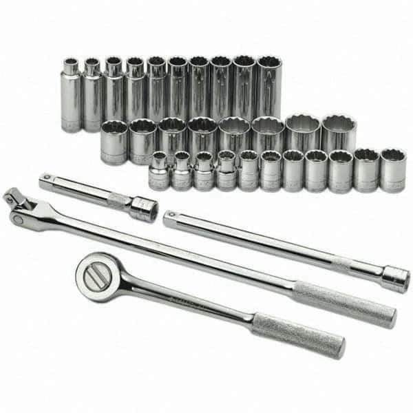 SK - 1/2" Drive Standard Deep Socket Set - 10 to 28mm, Metric Measurement Standard - All Tool & Supply