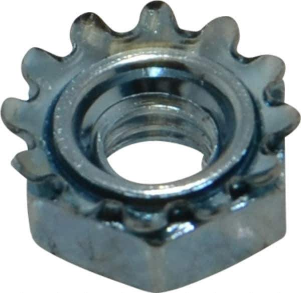 Value Collection - #12-24, Zinc Plated, Steel Hex Nut with External Tooth Washer - 1/2" Washer Diam, 7/16" Width Across Flats - All Tool & Supply