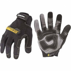 ironCLAD - Size L (9) Synthetic Leather Work Gloves - For Mechanic's & Lifting, Uncoated, Hook & Loop Cuff, Full Fingered, Black, Paired - All Tool & Supply