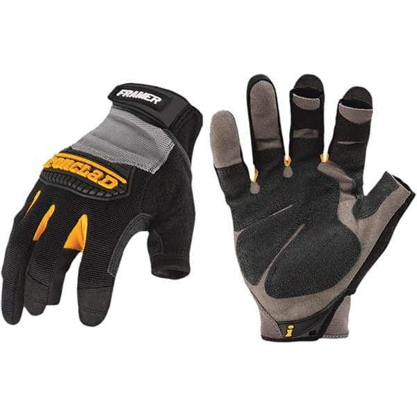 ironCLAD - Size L (9) Synthetic Leather Work Gloves - For Mechanic's & Lifting, Uncoated, Hook & Loop Cuff, Fingerless, Black, Paired - All Tool & Supply