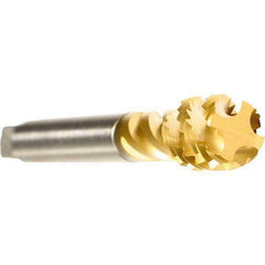 Emuge - 1/2-14" BSPP, 5 Flutes, Bottoming Chamfer, TiN Coated, Cobalt British Standard Pipe Tap - 0.6299" Shank Diam, 0.4724" Square Size, Series Enorm - Exact Industrial Supply