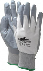 MCR Safety - Size XL (10) Nitrile Coated Nylon General Protection Work Gloves - For General Purpose, Palm & Fingers Coated, Knit Wrist Cuff, Full Fingered, Gray/White/Green, Paired - All Tool & Supply